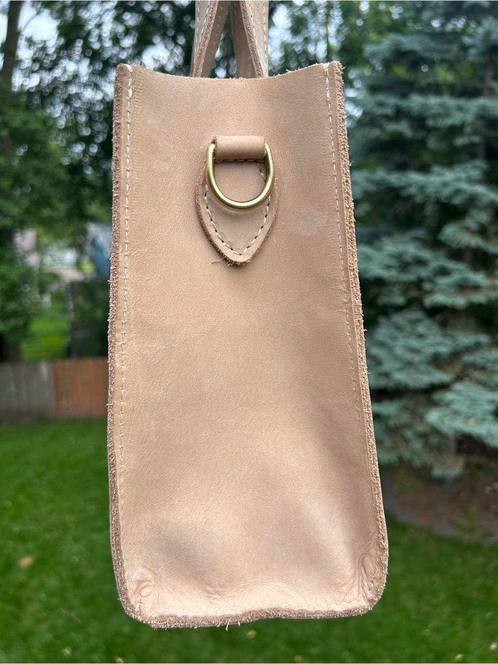 Portland Leather Lola Crossbody Tote Dragon Bone (Light Beige Suede) with Tassel - Picture 5 of 6